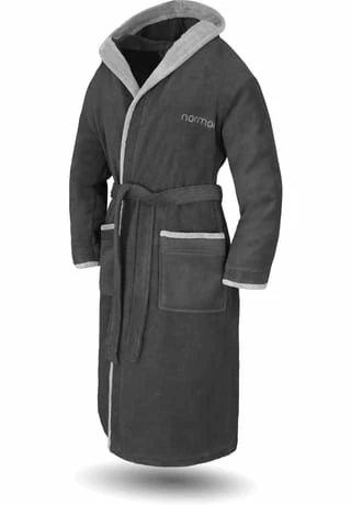 Normani® Unisex Baumwoll-Bademantel Rob Schwarz/ Grau 2 Normani® Unisex Baumwoll-Bademantel Rob Schwarz/ Grau – Bild 2
