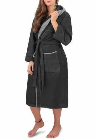 Normani® Unisex Baumwoll-Bademantel Rob Schwarz/ Grau 6 Normani® Unisex Baumwoll-Bademantel Rob Schwarz/ Grau – Bild 6