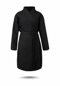 Normani® Damen Bademantel Mit Waffel-Piqué Kelin Schwarz