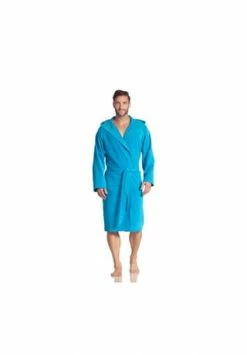 VOSSEN® Bademantel Unisex Kurzmantel Mit Kapuze Texas Turquoise - 557 Blau