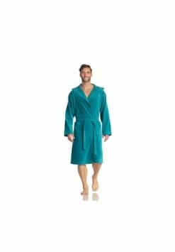 VOSSEN® Bademantel Unisex Kurzmantel Mit Kapuze Texas Lagoon - 589 Blau