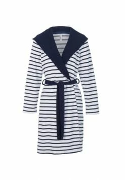 TAUBERT Damen Kurz-Bademantel Mit Kapuze Aus Feinfrottier, Länge 100cm Yacht Navy-White