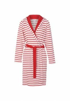 TAUBERT Damen Kurz-Bademantel Mit Kapuze Aus Feinfrottier, Länge 100cm Yacht Red-White