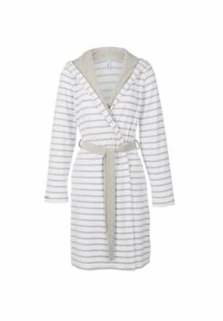 TAUBERT Damen Kurz-Bademantel Mit Kapuze Aus Feinfrottier, Länge 100cm Yacht Grey-White