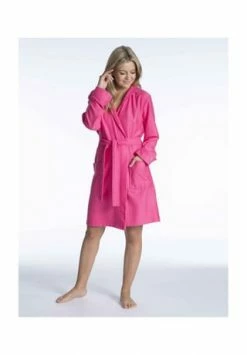TAUBERT Leichter Reise-Bademantel Mit Kapuze - 100cm Lang Airport Bright Pink