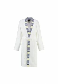 Cawö Bademantel Damen Kimono Maritime 5315 Marine-gelb - 615 Weiß