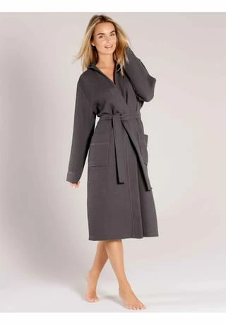 TAUBERT Damen Piquée Bademantel Mit Kapuze Länge 120cm Anthra 2 TAUBERT Damen Piquée Bademantel Mit Kapuze Länge 120cm Anthra – Bild 2