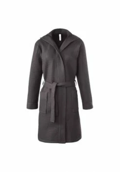 TAUBERT Damen Piquée Bademantel Mit Kapuze Länge 100cm Anthra