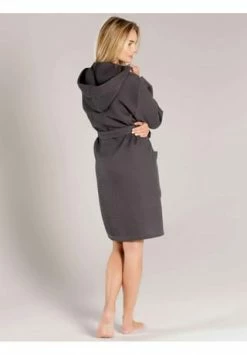 TAUBERT Damen Piquée Bademantel Mit Kapuze Länge 100cm Anthra -Sloggi Shop unnamed file 2271