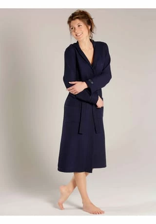 TAUBERT Damen Piquée Bademantel Mit Kapuze Länge 120cm Navy 2 TAUBERT Damen Piquée Bademantel Mit Kapuze Länge 120cm Navy – Bild 2