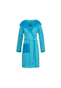 ESPRIT Bademantel Damen Kapuze Striped Hoody Turquoise - 002 Blau