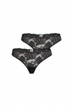 Erlich Damen String Aus Spitze, 2er-Pack Emilia Schwarz